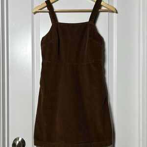 American Eagle Corduroy Brown Mini Pinafore Overall Dress Dark Academia Style